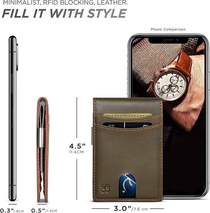 SERMAN BRANDS Mens Money Clip Wallet. RFID Blocking Slim Front Pocket Wallets for Men, Full Grain Leather RFID Minimalist Card Holder | RFID Blocking, Slim, Front Pocket, RFID, Minimalist, Card Holder