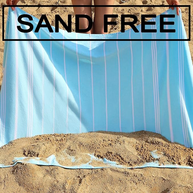 Beach Towel 2 Pack - Sand Free, Oversized 39 x 72, Turkish Quick Dry, Lightweight Pool Towels for Adults, Travel, Cool Beach Essentials, Super Absorbent