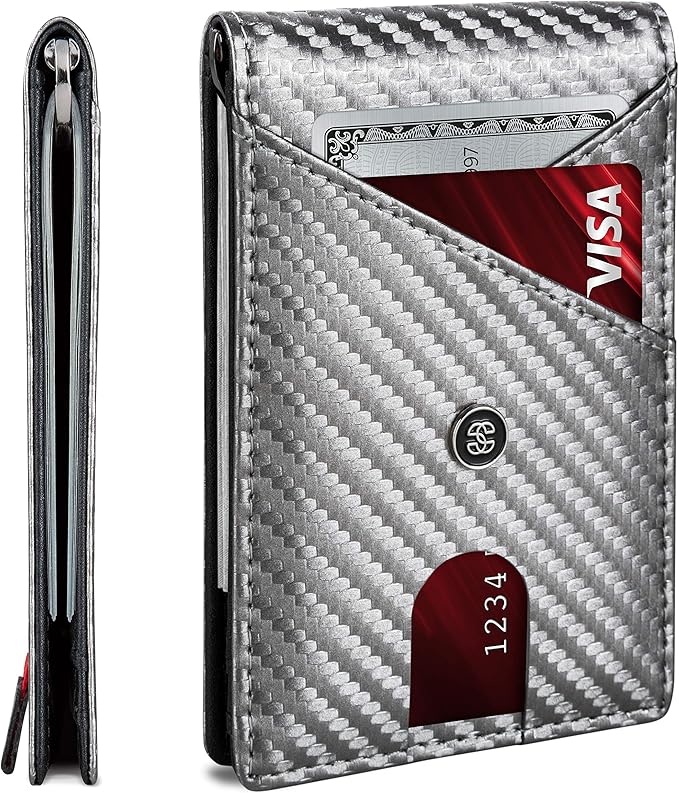 Suavell Slim Wallets for Men. RFID Money Clip Wallet, Slim Wallet, Thin Front Pocket Credit Card Wallet, Minimalist Bifold (Metallic Gray Pilot)