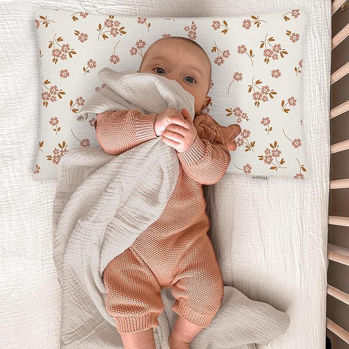 Toddler Pillowcases for 13"x18" Pillow 2 Pack, Muslin Small Toddler Baby Kids Travel Pillow Covers for Boys Girls with Envelope Closure (Flower E & Pink, 13 x 18 Inch)