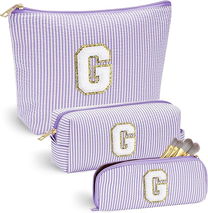 YOOLIFE Personalized Initial Makeup Bag for Women | Pink Cosmetic Travel Toiletry Bag | 11 12 13 14 15 16 Years Old Girl Gifts | Preppy Stuff Teen Girl Gift Trendy Stuff G