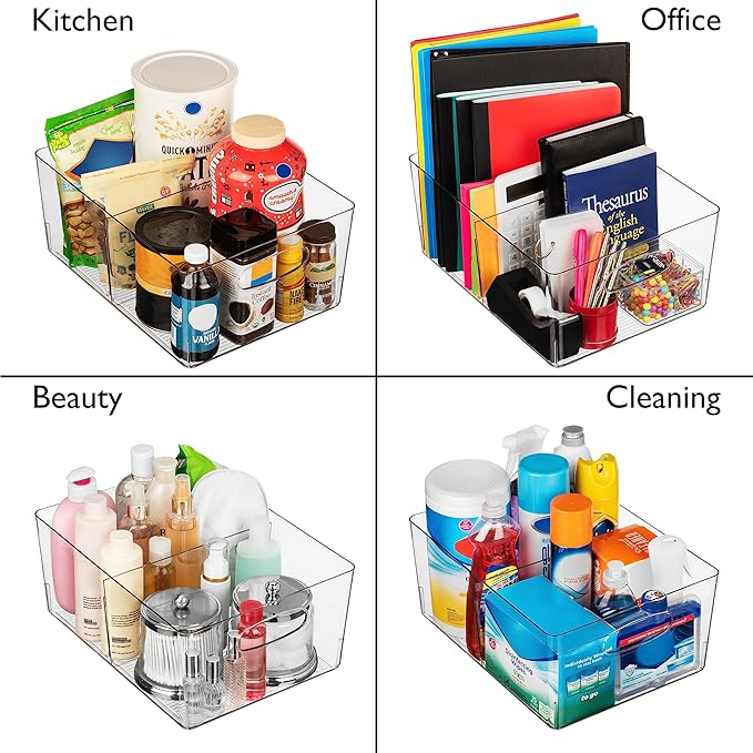 ClearSpace Plastic Storage Bins with Divider, 2 Pack – Perfect Kitchen Organization or Pantry Storage – Fridge Organizer, Pantry Organization and Storage Bins, Cabinet Organizers