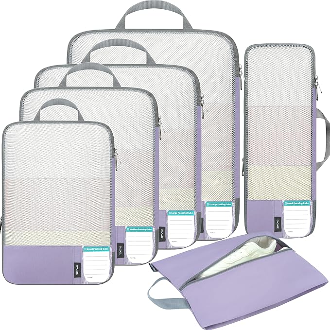 BAGAIL 6 Set/4 Set Lightweight Compression Packing Cubes with Packing List, Anti-Tearing Expandable Organizer Bags for Travel