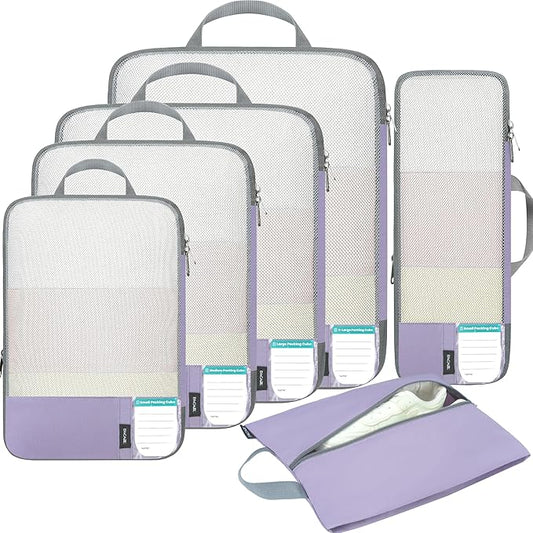 BAGAIL 6 Set/4 Set Lightweight Compression Packing Cubes with Packing List, Anti-Tearing Expandable Organizer Bags for Travel