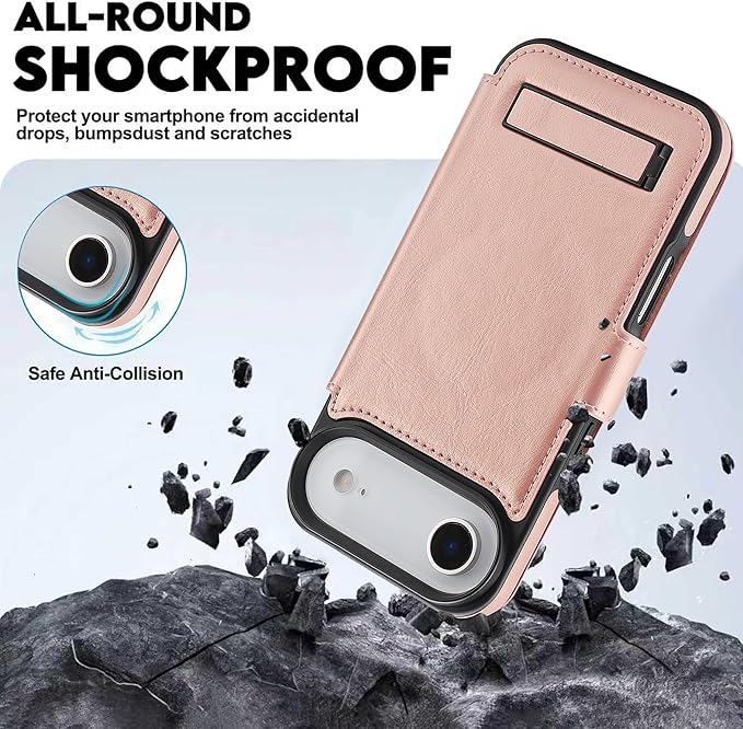 CIVICASE for iPhone Air Wallet Case with Stand,PU Leather Flip Credit Card Holder Slots (RFID Blocking),Compatible with Magsafe Magnetic Holder Phone Cover Women Men,Rose Gold