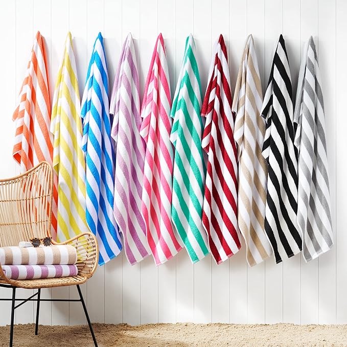 Arkwright California Cabana Stripe Beach Towel Bulk - Case of 24, Large Soft Quick Dry Cotton Terry Towels Set for Pool, Swim, and Hot Tub, Oversized 30 x 70 in, Multiple