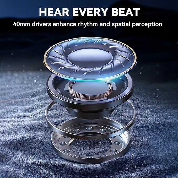 Hybrid Active Noise Cancelling Headphones, Over Ear Bluetooth 6.0 Wireless Headphones, 50H Playtime, Deep Bass, HiFi Stereo Sound（Black）