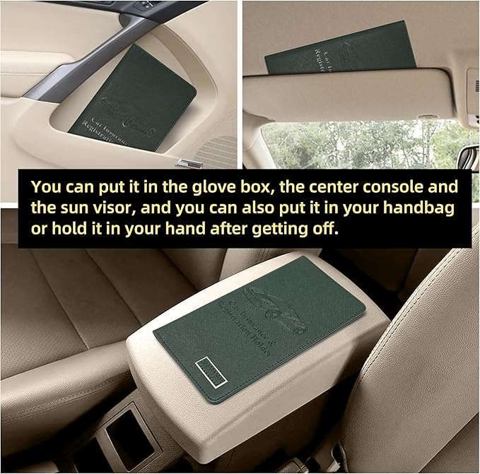 Car Registration and Insurance Holder Glove Box Folder-Premium Car Folder, Car Document Holder for Cards, Driver License & other Essential Documents (Green)