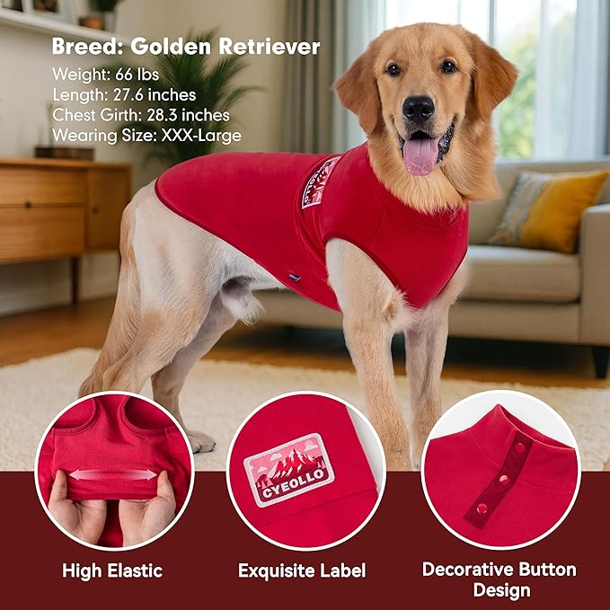 cyeollo Dog Sweaters for Large Dogs, Pullover Dog Fleece Jacket Turtleneck Christmas Sweatshirt Stretchy Lightweight Warm Winter Clothes Boy Girl, Red XXXL