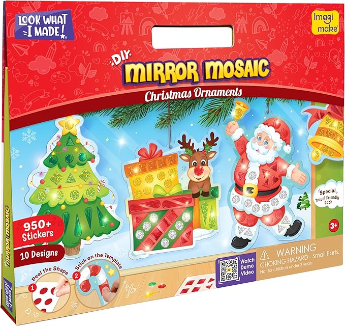 Imagimake Mirror Mosaic Christmas Kids Art Set | DIY Craft Kit | Foil Stickers for Kids | Christmas Activities| Mosaic Kit | Travel Toys | Fun Christmas Gifts for Grandkids Ages 3,4,5,6,7,8