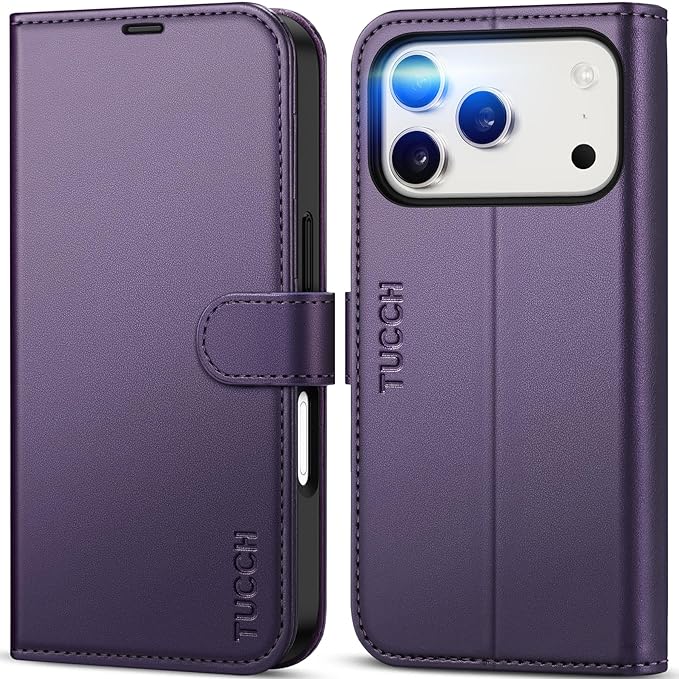 TUCCH Case Wallet for iPhone 17 Pro (6.3") 2025, Stand | RFID Blocking | 4 Card Holder | TPU Shockproof Inner Shell | PU Leather | Magnetic Closure Folio Protective Cover | Deep Purple