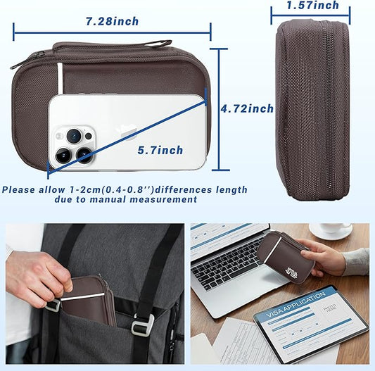 Electronics Organizer,Travel Cord Organizer Pouch, Portable Cable Organizer Bags, Waterproof Electronic Accessories Storage Case for Cables, Cords, Charger, Phone (Single Layer-Small-Brown)