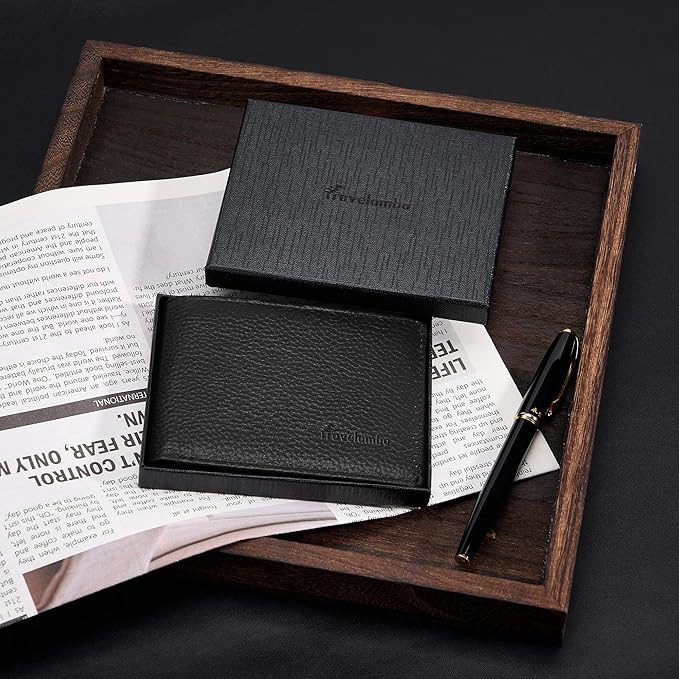 Travelambo Genuine Leather Wallet for Men with Gift Box - Handmade Bifold Stylish - Mens Wallets Rfid Blocking with 2 ID Windows