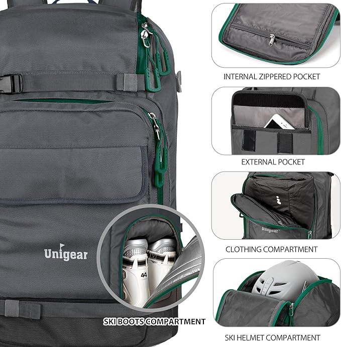Unigear Ski Boot Bag Backpack for Helmet 50L/70L, Goggles, Gloves, Skis, Snowboard & Accessories