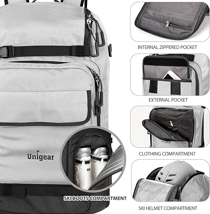 Unigear Ski Boot Bag Backpack for Helmet 50L/70L, Goggles, Gloves, Skis, Snowboard & Accessories