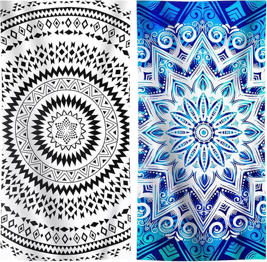 Genovega 2 Packs Oversized Beach Towel Set 36 x 72 in Large Big Pool Camping Swim Clearance Soft Towels Travel Essentials Accessories Vacation Necessities Adult Gifts Women Men Boho White Black