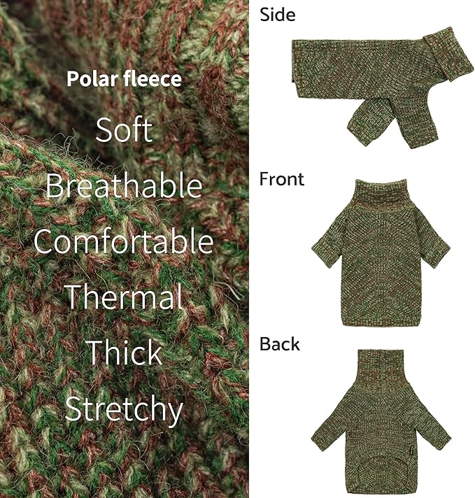 Fitwarm Knitted Turtleneck Dog Sweater, Thermal Dog Winter Clothes for Small Dogs Boy Girl, Holiday Pet Outfit, Heather Green, Large