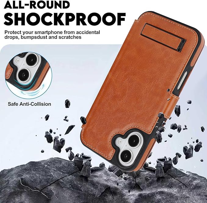 CIVICASE for iPhone 17 Wallet Case with Stand,PU Leather Flip Credit Card Holder Slots (RFID Blocking),Compatible with Magsafe Magnetic Holder Phone Cover Women Men,Brown
