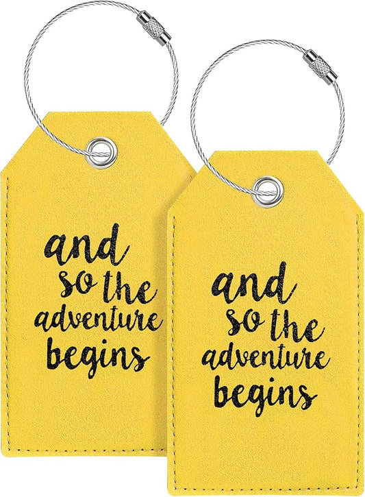 Luggage Tag & Initial Baggage Tags for Suitcases Leather Bag Tags for Backpacks Handbag School Instrument with Name ID Label Travel Essentials, Unique Fun Yellow Personalized Luggage Tags 2 Pack