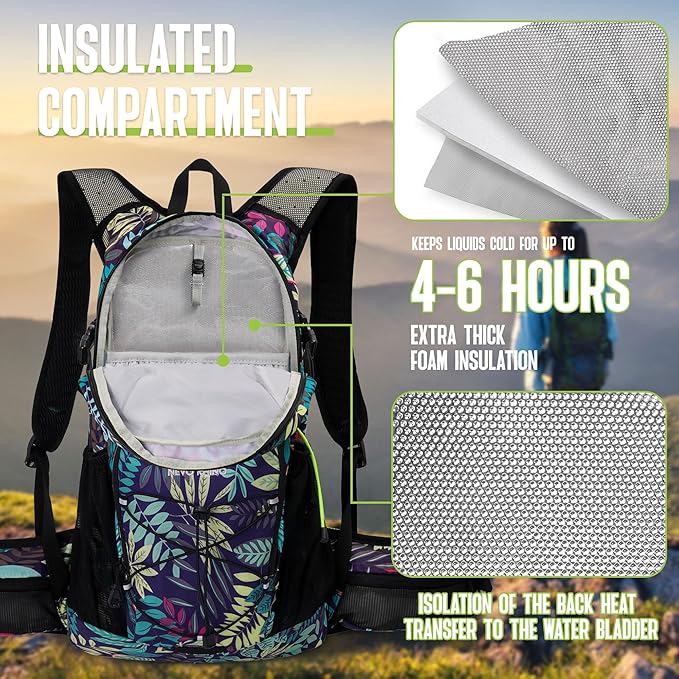 N NEVO RHINO Hydration Backpack, 18L Multipurpose Hiking Backpack with 3L Water Bladder, Water Backpack Insulated Hydration Pack Ideal for Hiking and Cycling