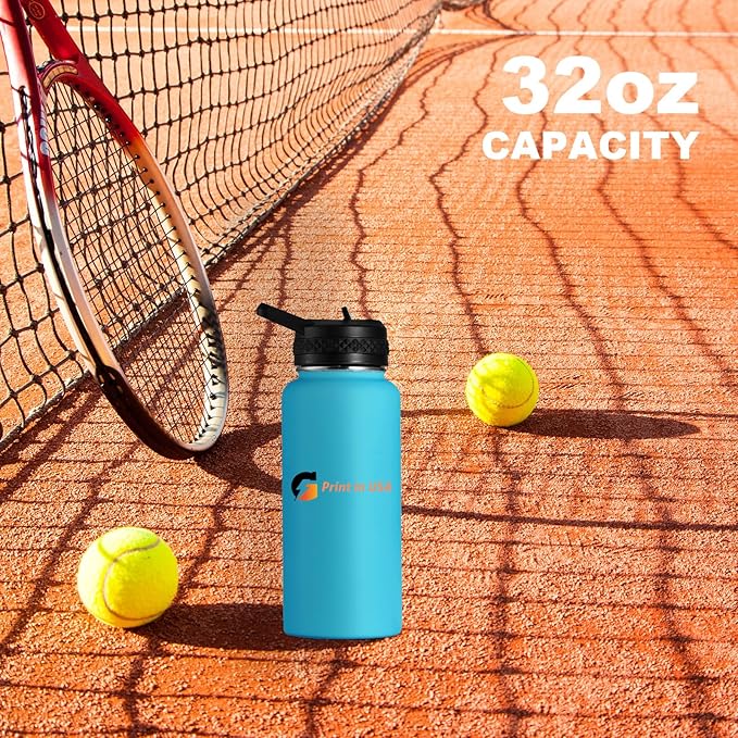 Personalized Custom Print in USA Water Bottle 50Pcs 32oz Stainless Steel Double Wall Coffee Cup with Lid & Straw Insulated Tumbler with Colorful Text Logo Photo