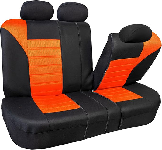 FH Group Automotive Car Seat Covers Rear Set Premium 3D Air Mesh Seat Covers, Airbag Compatible and Split Bench Cover Universal Fit Interior Accessories for Cars Trucks and SUVs - Orange