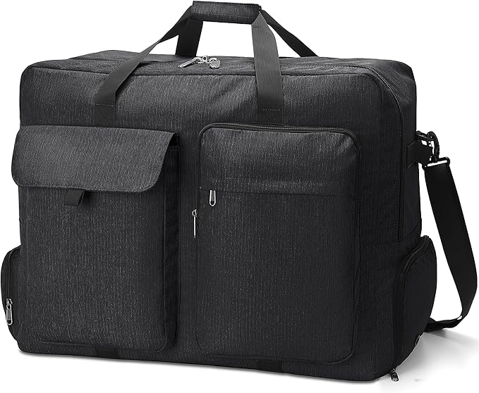 Large Travel Duffle Bag for Men Women, 80L 100L 120L Foldable Waterproof Duffle Bag, Packable Bag with Shoes Compartment for Overnight Gym Weekender Bag (Black, 120L)