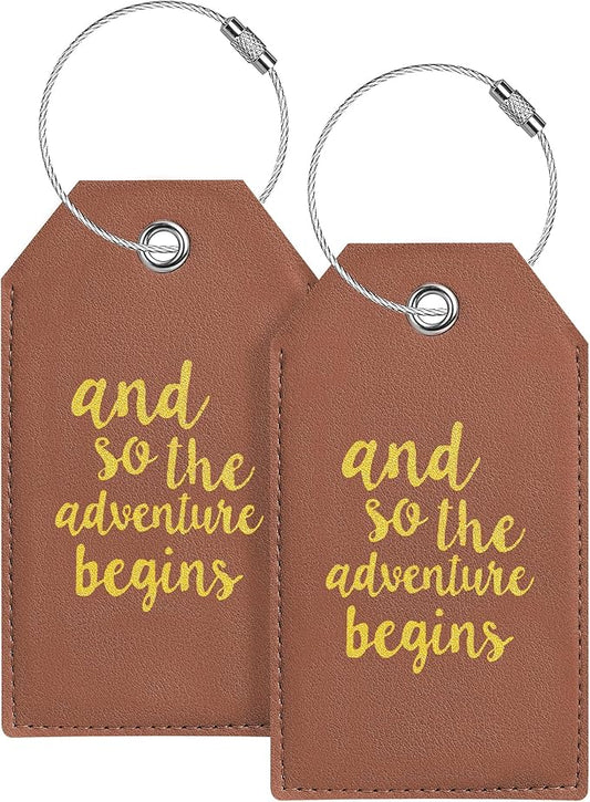 Luggage Tag & Initial Baggage Tags for Suitcases Leather Bag Tags for Backpacks Handbag School Instrument with Name ID Label Travel Essentials, Unique Fun Brown Personalized Luggage Tags 2 Pack