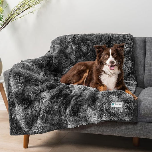 PetAmi Waterproof Dog Blanket for Large Dog, Calming Pet Blanket Bed Couch Cover Protector, Washable Sherpa Faux Fur Throw for Sofa Furniture Protection, Soft Fluffy 60x80 Tie-Dye Black