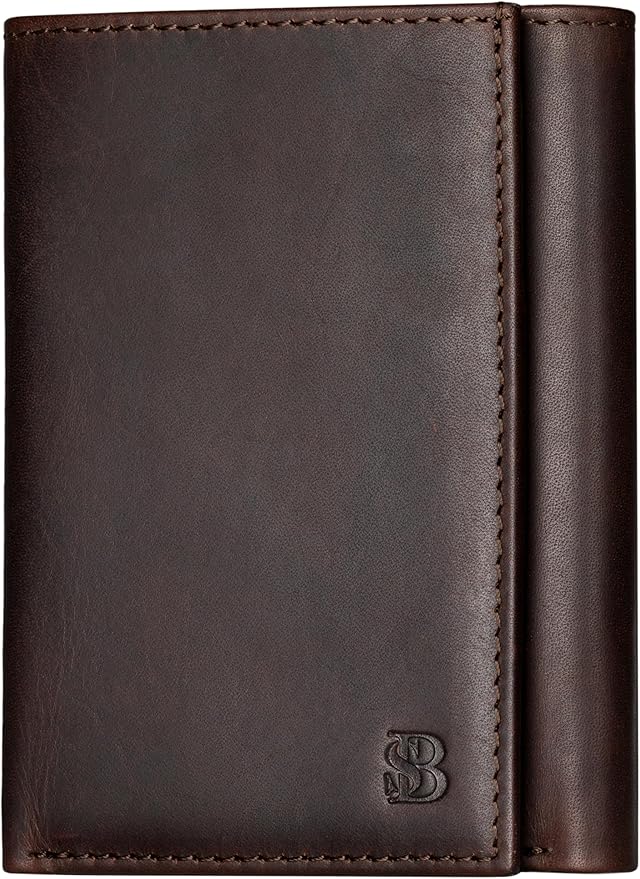 SERMAN BRANDS Trifold Wallet for Men - RFID Blocking Full Grain Leather, 11 Card Slots & ID Window, Slim Everyday Carry, Durable Stitching, Gift for Him