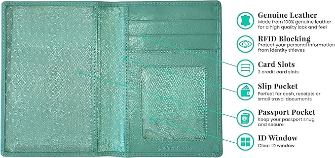 Personalized Monogrammed Turquoise Leather RFID Passport Wallet and Luggage Tag