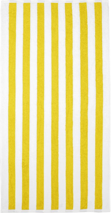 Amazon Basics 100% Cotton Terry Cabana Stripe Pool & Beach Towels, Soft & Absorbent, Large, 2-Pack, Yellow, 30" x 60"
