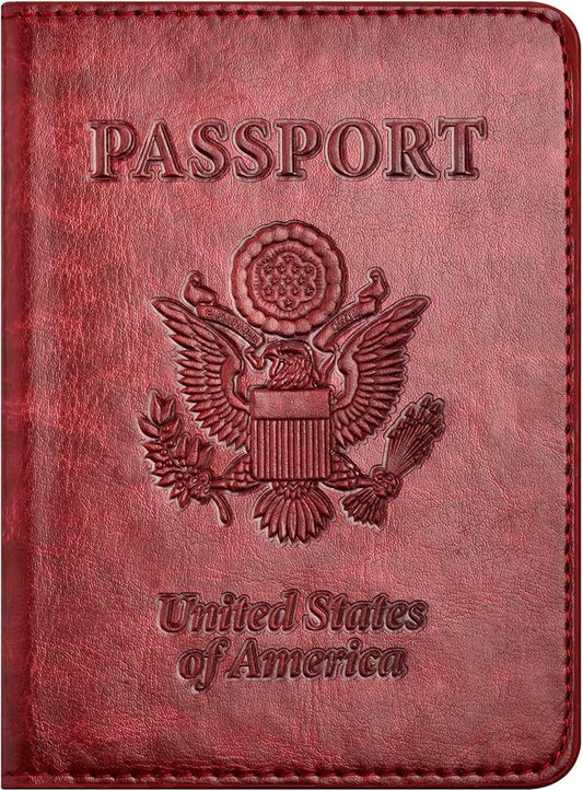 Passport and Vaccine Card Holder Combo with Vaccine Card Slot, Passport Wallet/ Cover/Case/Holder for Women and Men（AC-Wine red）