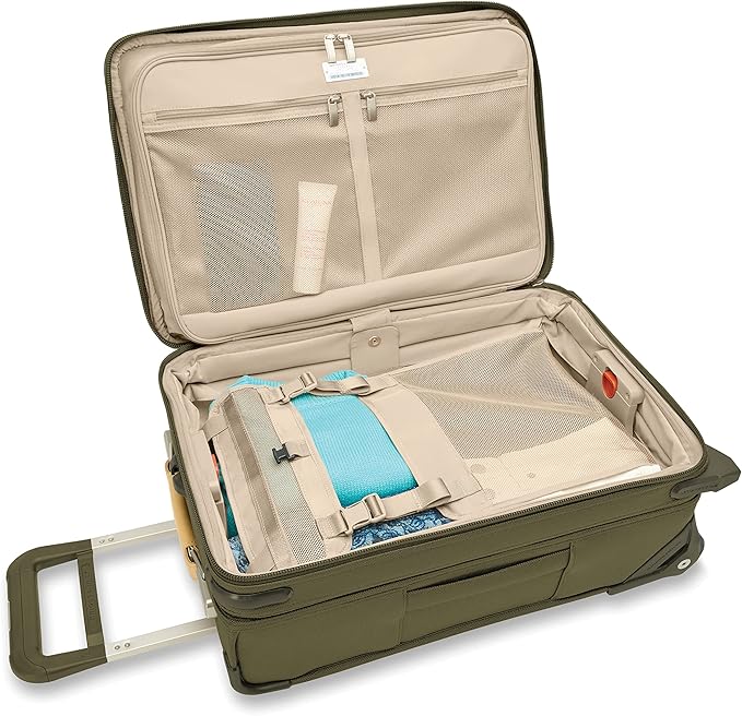Briggs & Riley Essential 22" 2-Wheel Expandable Carry On - Luggage for Travel, Suitcases with Wheels, Softside Rolling Bag for Men & Women, Self-Repairing Zipper - Baseline Collection, Olive