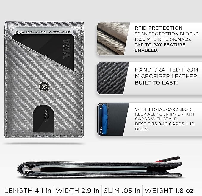 Suavell Slim Wallets for Men. RFID Money Clip Wallet, Slim Wallet, Thin Front Pocket Credit Card Wallet, Minimalist Bifold (Metallic Gray Pilot)