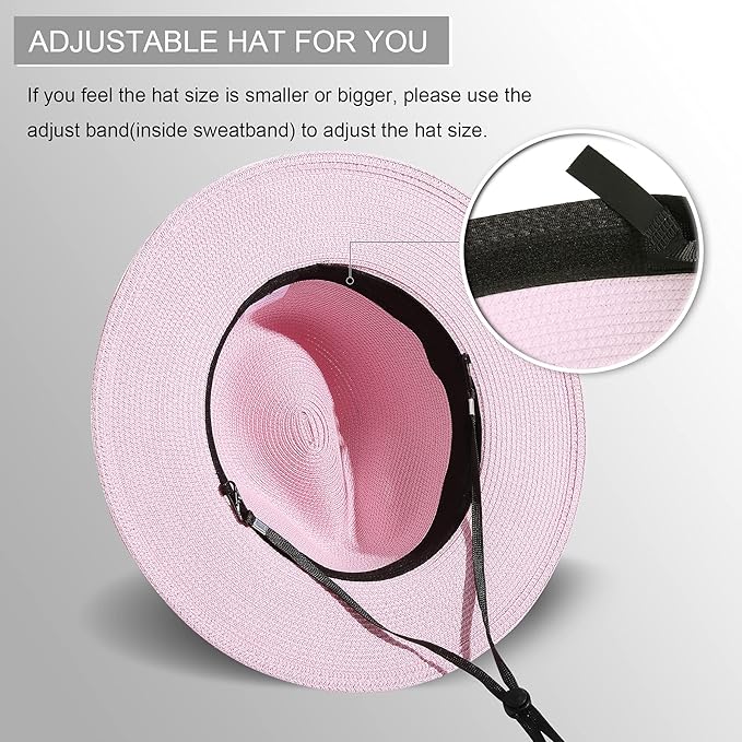 Lanzom Women Wide Brim Straw Panama Roll up Hat Fedora Beach Sun Hat UPF50+