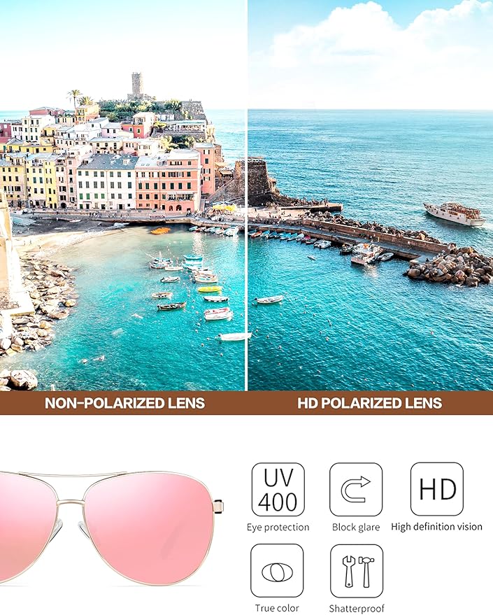 BIRCEN Polarized Aviator Sunglasses for Women : UV Protection Acetate Square Sunglass With Retro Classic Style