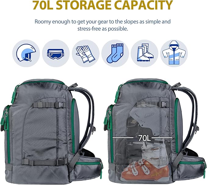 Unigear Ski Boot Bag Backpack for Helmet 50L/70L, Goggles, Gloves, Skis, Snowboard & Accessories
