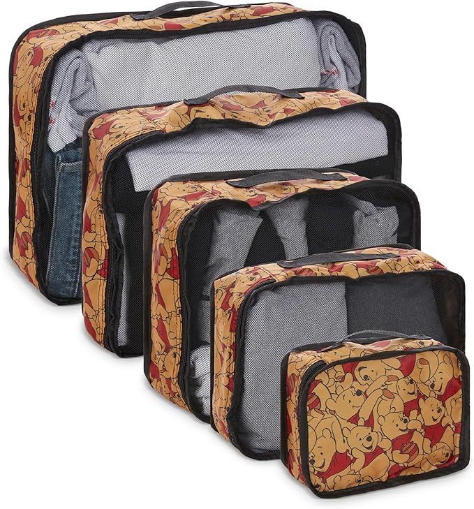 Disney Minnie Mickey Stitch Packing Cubes - Winnie the Pooh, Princess Cinderella, Cars, Toy Story 5 Piece Packing Cubes Compression - Travel Essential - Luggage Suitcase Organizer Set