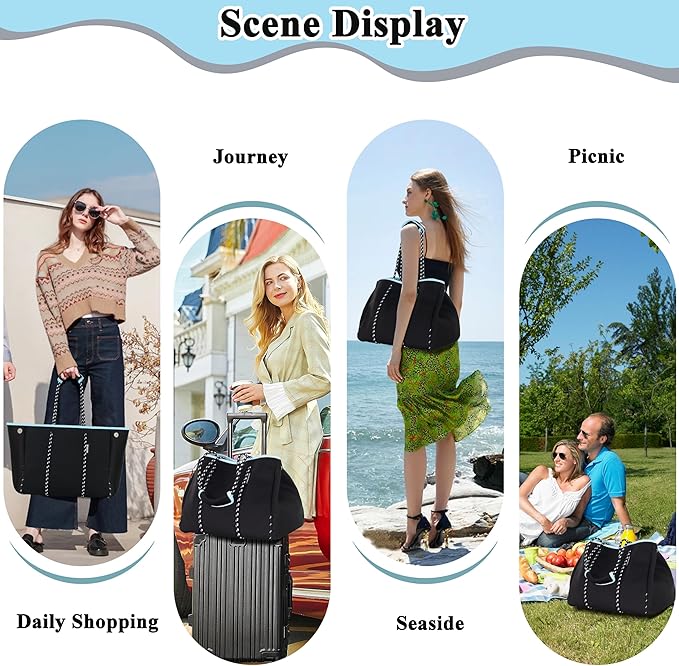 QOGiR Neoprene Multipurpose Beach Bag Tote with Inner Zipper Pocket … … … …