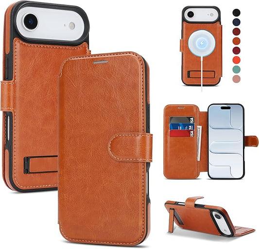 CIVICASE for iPhone Air Wallet Case with Stand,PU Leather Flip Credit Card Holder Slots (RFID Blocking),Compatible with Magsafe Magnetic Holder Phone Cover Women Men,Brown