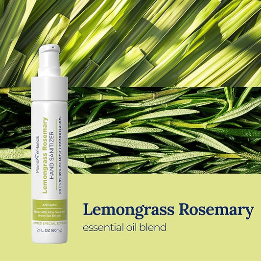 Lemongrass Rosemary Lotion Hand Sanitizer | Travel Size | Cleanse & Moisturize | Made with Aloe Vera & Essential Oils | Rich in Vitamin E | Lemongrass Essential Oil | Green Tea Extract | 3-Pack