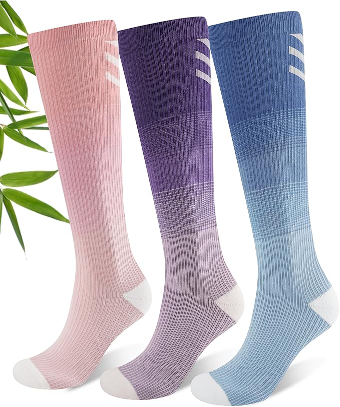 JODUCE 3 Pairs Compression Socks for Women, Bamboo Viscose 15-25 mmHg Knee High Support Socks for Pregnant Nurses Travel