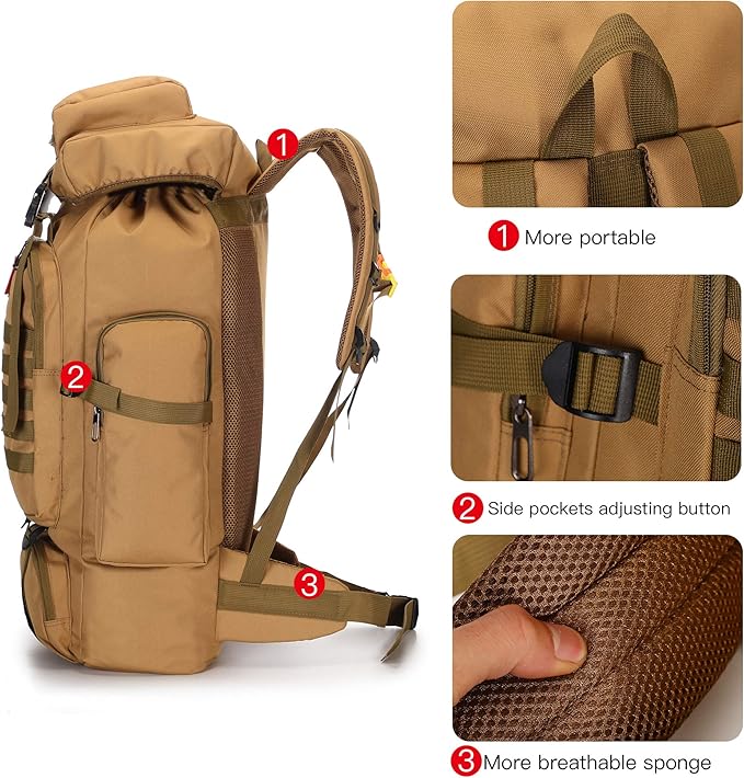 King'sGuard 70L Camping Hiking Backpack Tactical Backpack Military Molle Rucksack Backpack for Outdoor