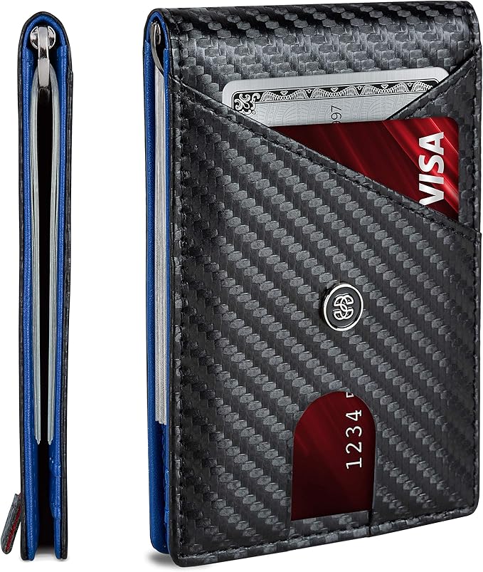 Suavell Slim Wallets for Men. RFID Money Clip Wallet, Slim Wallet, Thin Front Pocket Credit Card Wallet, Minimalist Bifold (Ocean Stone Pilot)