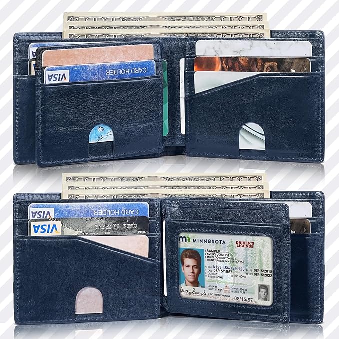 Artpaxy Mens Wallet Bifold Genuine Leather RFID Blocking Wallet for Men with 1 ID Windows 13 Card Holders 2 cash pockets 1 Gift Box