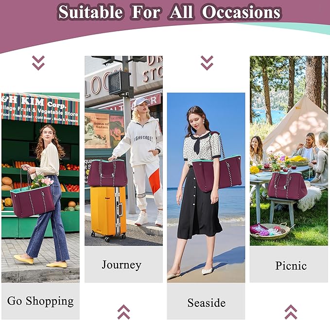 QOGiR Neoprene Multipurpose Beach Bag Tote with Inner Zipper Pocket … … … …