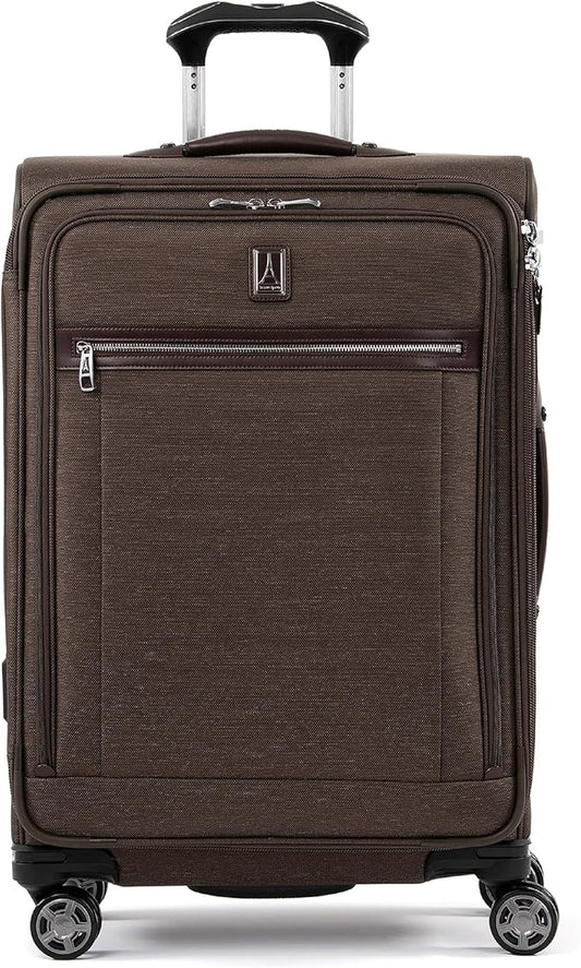 Travelpro Platinum Elite Softside Expandable Checked Luggage, 8 Wheel Spinner Suitcase, TSA Lock, Men and Women, Rich Espresso Brown, Checked Medium 25-Inch