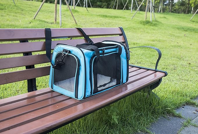 Soft Sided Carrier for Small Medium Cats Dogs,Removable Pad Collapsible Travel Pet Carrier Large Blue