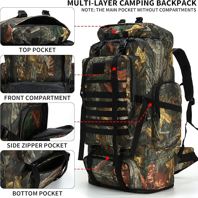 W WINTMING Hiking Backpack for Men 70L/100L Camping Backpack Military Rucksack Molle 3 Days Assault Pack for Climbing | Camping Backpack, 3 Days Assault Pack, for Climbing